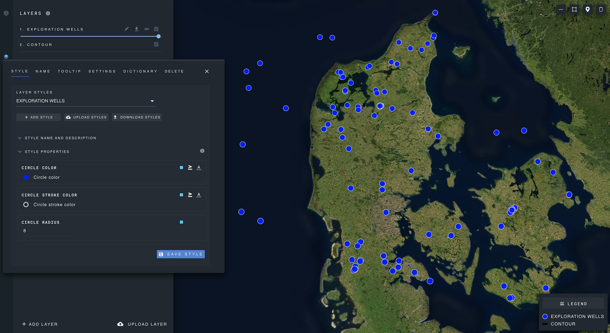 Strato Maps exploration wells interface