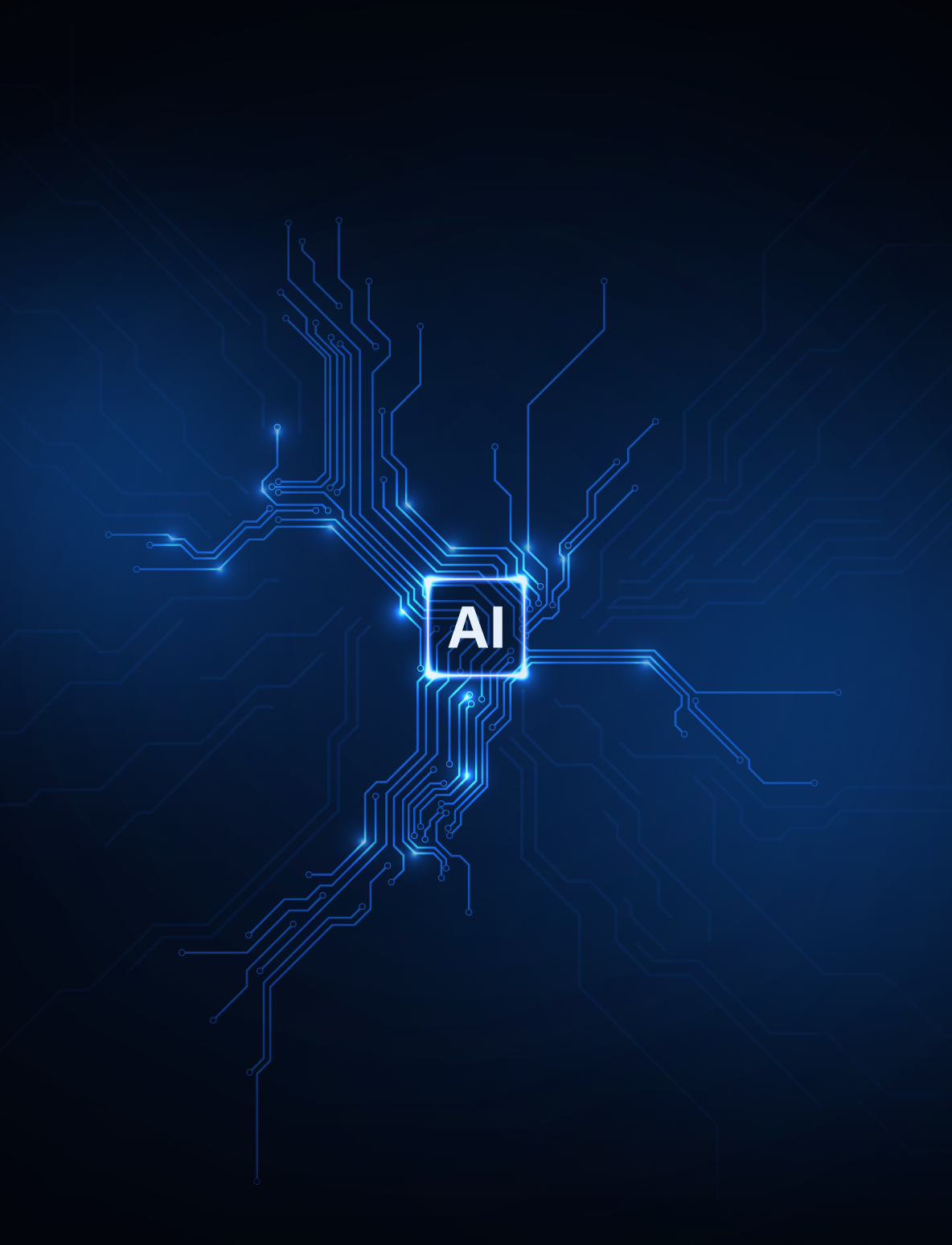 AI chip with glowing circuit lines