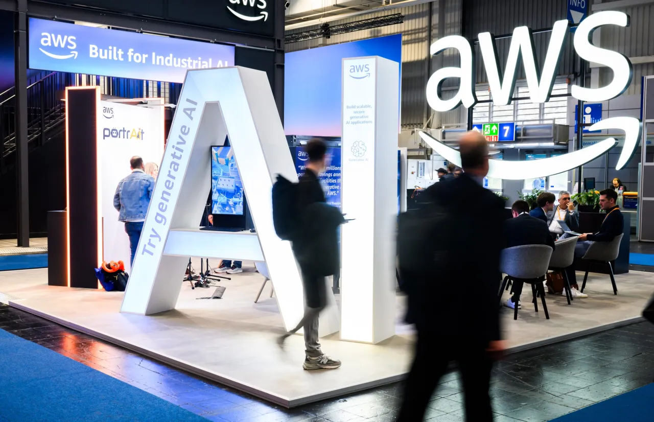 AWS booth with generative AI signage
